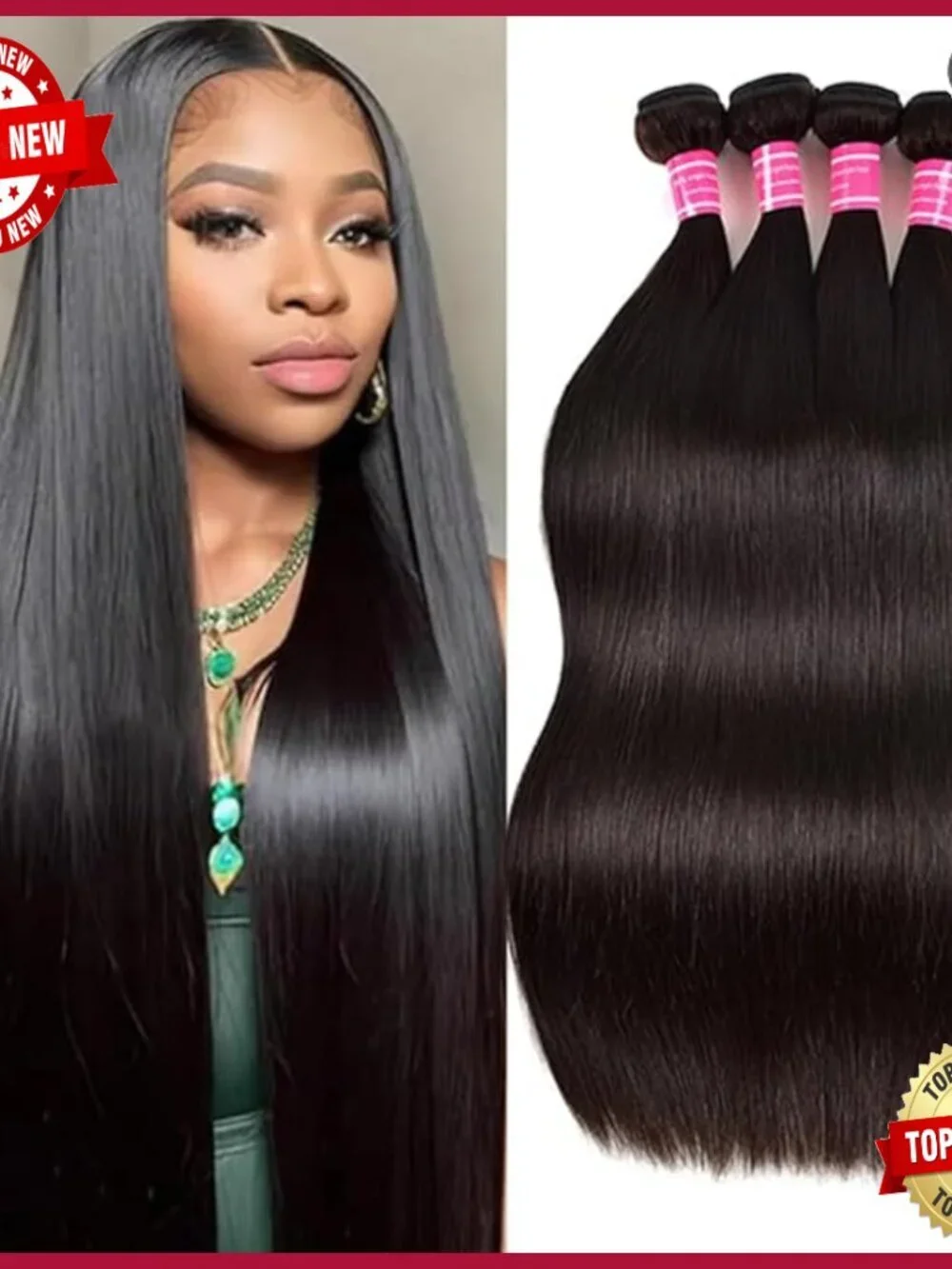 Virgin Brazilian Straight Hair Extensions 4 Bundles 22-28 Inch 200% Density